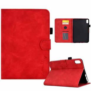For iPad 10th Gen 10.9 2022 Embossed Smile Flip Tablet Leather Smart Case(Red)