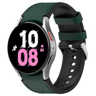 For Samsung Galaxy Watch5 44mm / 40mm Silicone Leather Silver Buckle Watch Band, Size:S(Olive Green)
