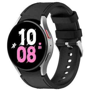 For Samsung Galaxy Watch5 44mm / 40mm Silicone Leather Silver Buckle Watch Band, Size:S(Black)