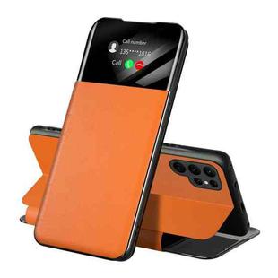 For Samsung Galaxy S22 Ultra 5G Side Display Adsorption Leather Phone Case(Orange)