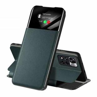 For Xiaomi Redmi Note 11S / Note 11 2022 Side Display Adsorption Leather Phone Case(Dark Green)