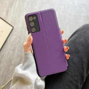 For Samsung Galaxy S20 FE Half Display Adsorption Leather Phone Case(Violet)