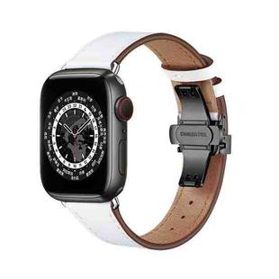 Butterfly Buckle Genuine Leather Watch Band For Apple Watch Series 9&8&7 41mm / SE 3&SE 2&6&SE&5&4 40mm / 3&2&1 38mm(White+Black Buckle)