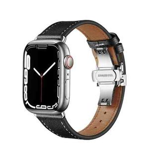 Butterfly Buckle Genuine Leather Watch Band For Apple Watch Series 8&7 41mm / SE 2&6&SE&5&4 40mm / 3&2&1 38mm(Brown+Silver Buckle)