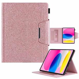 For iPad 10th Gen 10.9 2022 Glitter Metal Buckle Leather Smart Tablet Case(Rose Gold)