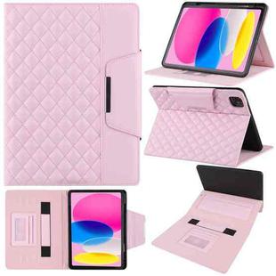 For iPad 10th Gen 10.9 2022 Grid Metal Buckle Leather Smart Tablet Case(Pink)