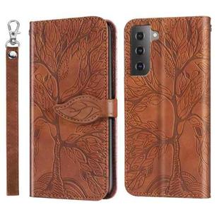 For Samsung Galaxy S23 5G Life Tree Embossing Pattern Leather Phone Case(Brown)