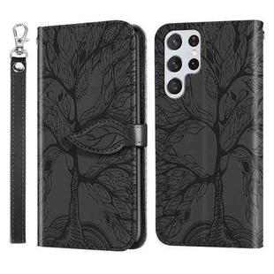 For Samsung Galaxy S23 Ultra 5G Life Tree Embossing Pattern Leather Phone Case(Black)