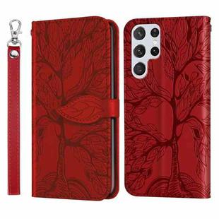 For Samsung Galaxy S23 Ultra 5G Life Tree Embossing Pattern Leather Phone Case(Red)