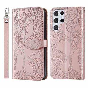 For Samsung Galaxy S23 Ultra 5G Life Tree Embossing Pattern Leather Phone Case(Rose Gold)