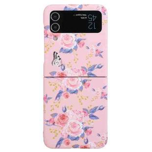 For Samsung Galaxy Z Flip3 5G Flowers Pattern Folded Shockproof Phone Case(Pink Peonies)