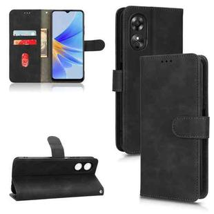 For OPPO A17 Skin Feel Magnetic Flip Leather Phone Case(Black)