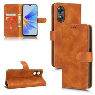 For OPPO A17 Skin Feel Magnetic Flip Leather Phone Case(Brown)