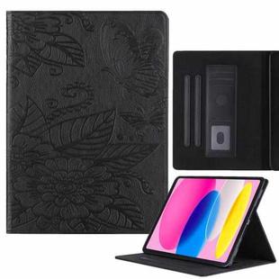 For iPad 10th Gen 10.9 2022 Butterfly Love Flower Embossed Leather Smart Tablet Case(Black)