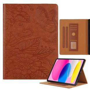 For iPad 10th Gen 10.9 2022 Butterfly Love Flower Embossed Leather Smart Tablet Case(Brown)