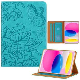 For iPad 10th Gen 10.9 2022 Butterfly Love Flower Embossed Leather Smart Tablet Case(Blue)