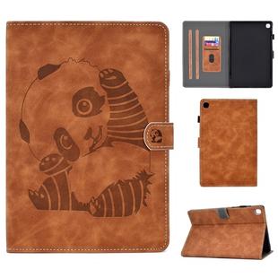 For Galaxy Tab S6 Lite Sewing Thread Horizontal Painted Flat Leather Case with Pen Cover & Anti Skid Strip & Card Slot & Holder(Brown)