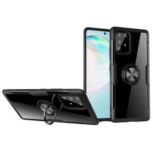 For Galaxy A91 Shockproof Transparent TPU + Acrylic Protective Case with Ring Holder(Black)