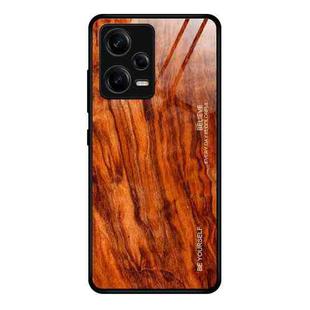 For Xiaomi Redmi Note 12 Pro 5G China Wood Grain Glass TPU Phone Case(Light Brown)
