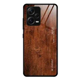 For Xiaomi Redmi Note 12 Pro+ China Wood Grain Glass TPU Phone Case(Dark Brown)