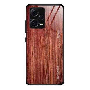 For Xiaomi Redmi Note 12 Pro+ China Wood Grain Glass TPU Phone Case(Coffee)