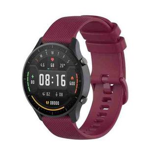 For Xiaomi Watch Color 22mm Small Plaid Texture Silicone Wrist Strap Watchband(Wine Red)