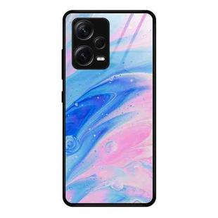 For Xiaomi Redmi Note 12 Pro+ China Marble Pattern Glass Phone Case(Pink)