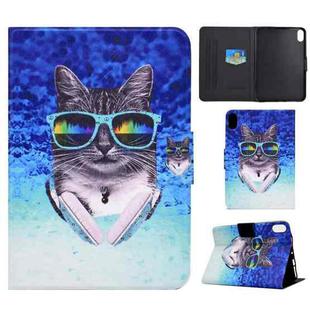 For iPad 10th Gen 10.9 2022 Electric Pressed Colored Drawing Smart Leather Tablet Case(Headphone Cat))