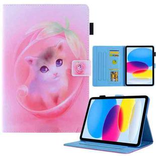 For iPad 10th Gen 10.9 2022 Colored Drawing Leather Smart Tablet Case(Pink Cat)