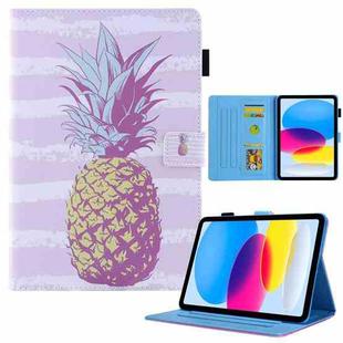 For iPad 10th Gen 10.9 2022 Colored Drawing Leather Smart Tablet Case(Gold Pineapple)