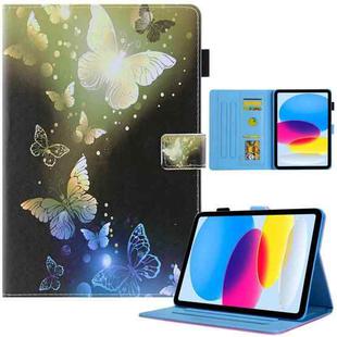 For iPad 10th Gen 10.9 2022 Colored Drawing Leather Smart Tablet Case(Gold Butterflies)