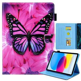 For iPad 10th Gen 10.9 2022 Colored Drawing Leather Smart Tablet Case(Red Flower Pink Butterfly)