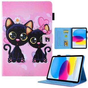 For iPad 10th Gen 10.9 2022 Colored Drawing Leather Smart Tablet Case(Black Cats)