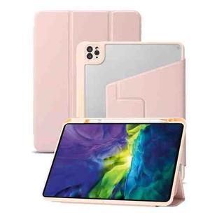 For iPad Pro 11 2022 / 2021 / 2020 / 2018 / Air 2022 / 2020 10.9 3-Fold 360 Rotation Acrylic Leather Smart Tablet Case(Pink)