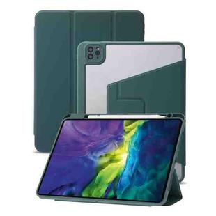 For iPad Pro 11 2022 / 2021 / 2020 / 2018 / Air 2022 / 2020 10.9 3-Fold 360 Rotation Acrylic Leather Smart Tablet Case(Deep Green)