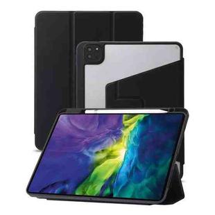 For iPad Air 13 2024 / Pro 12.9 2022/2021/2020/2018 3-Fold 360 Rotation Acrylic Leather Smart Tablet Case(Black)