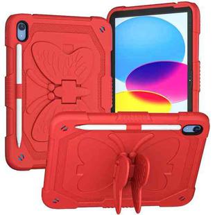 For iPad 10th Gen 10.9 2022 Butterfly Kickstand Heavy Duty Hard Rugged Tablet Case(Red)