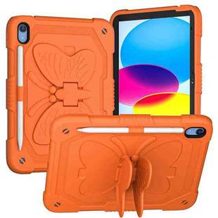 For iPad 10th Gen 10.9 2022 Butterfly Kickstand Heavy Duty Hard Rugged Tablet Case(Gold Orange)