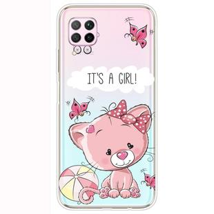 For Huawei P40 Lite Shockproof Painted Transparent TPU Protective Case(Cute Cat)