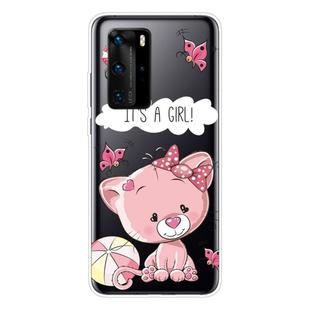 For Huawei P40 Pro Shockproof Painted Transparent TPU Protective Case(Cute Cat)