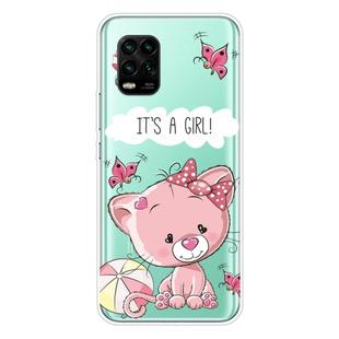 For Xiaomi Mi 10 Lite 5G Shockproof Painted Transparent TPU Protective Case(Cute Cat)