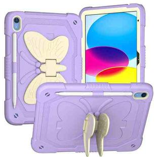For iPad 10th Gen 10.9 2022 Butterfly Kickstand Heavy Duty Hard Rugged Tablet Case(Gream Light Purple)