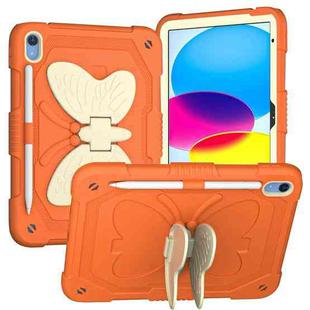 For iPad 10th Gen 10.9 2022 Butterfly Kickstand Heavy Duty Hard Rugged Tablet Case(Gream Gold Orange)