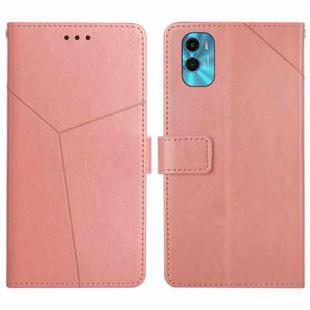 For Motorola Moto E22s HT01 Y-shaped Pattern Flip Leather Phone Case(Pink)