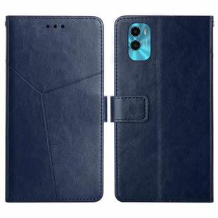 For Motorola Moto E22s HT01 Y-shaped Pattern Flip Leather Phone Case(Blue)