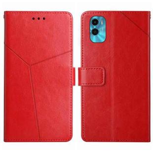 For Motorola Moto E22s HT01 Y-shaped Pattern Flip Leather Phone Case(Red)