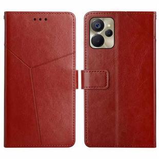 For Realme 9i 5G HT01 Y-shaped Pattern Flip Leather Phone Case(Brown)