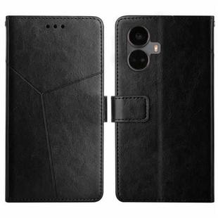 For Realme 10 Pro+ HT01 Y-shaped Pattern Flip Leather Phone Case(Black)