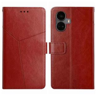 For Realme 10 Pro+ HT01 Y-shaped Pattern Flip Leather Phone Case(Brown)