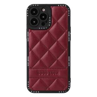 For iPhone 14 Diamond Pattern Leather Phone Case(Wine Red)